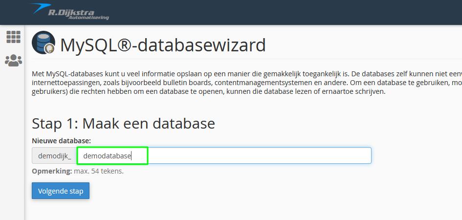 MySQL database aanmaken.