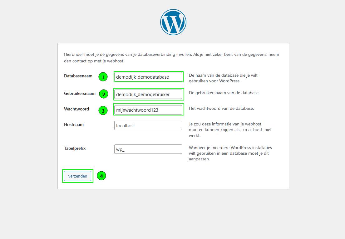 Wordpress database instellen